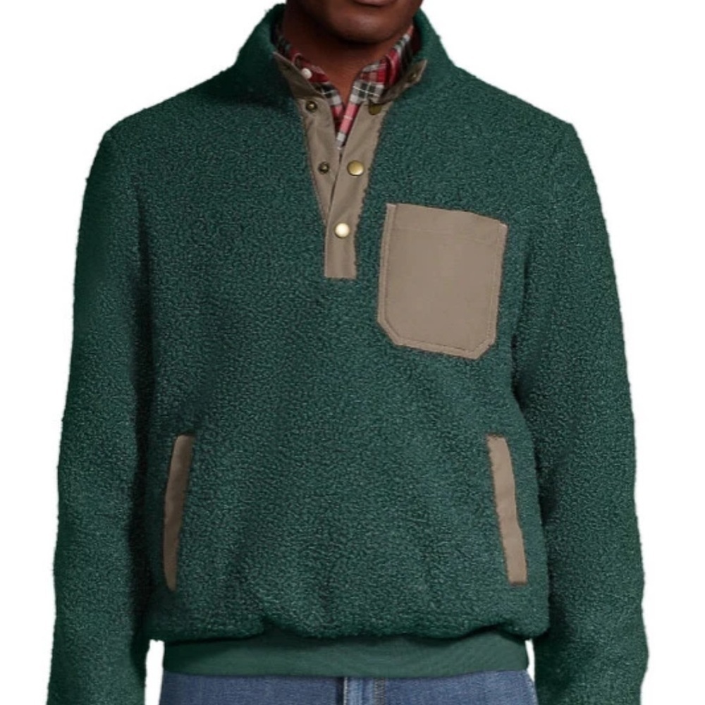 Lands End Half Snap Boucle Fleece Mens Pullover